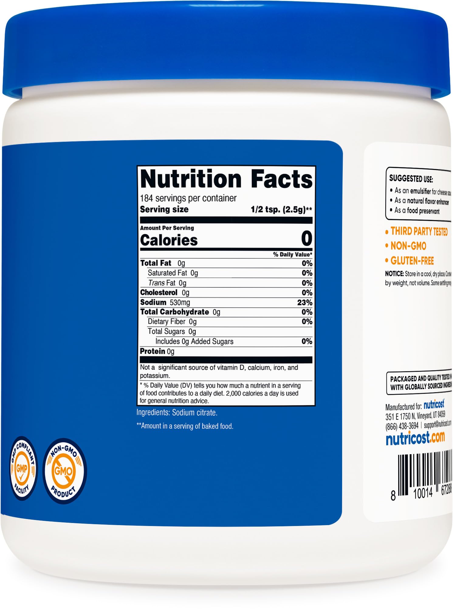 Nutricost citrate – produit sans gluten et sans OGM pour la cuisine.
