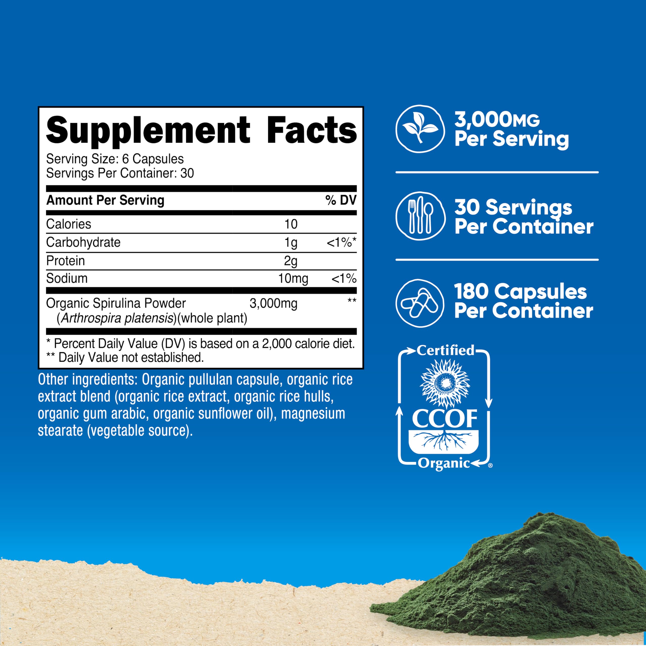 Nutricost Spiruline 3 000 mg, capsules faciles à prendre dans la journée.