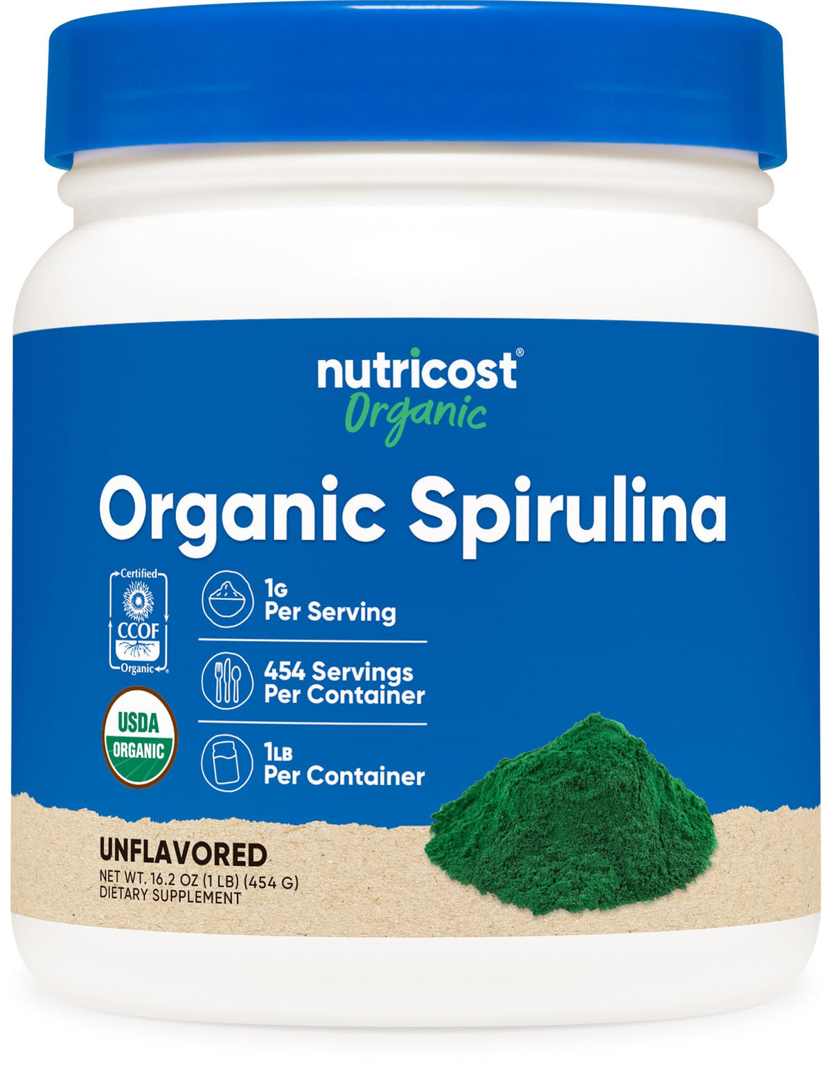 Nutricost Spiruline Bio – bouteille 454 g, poudre riche en protéines