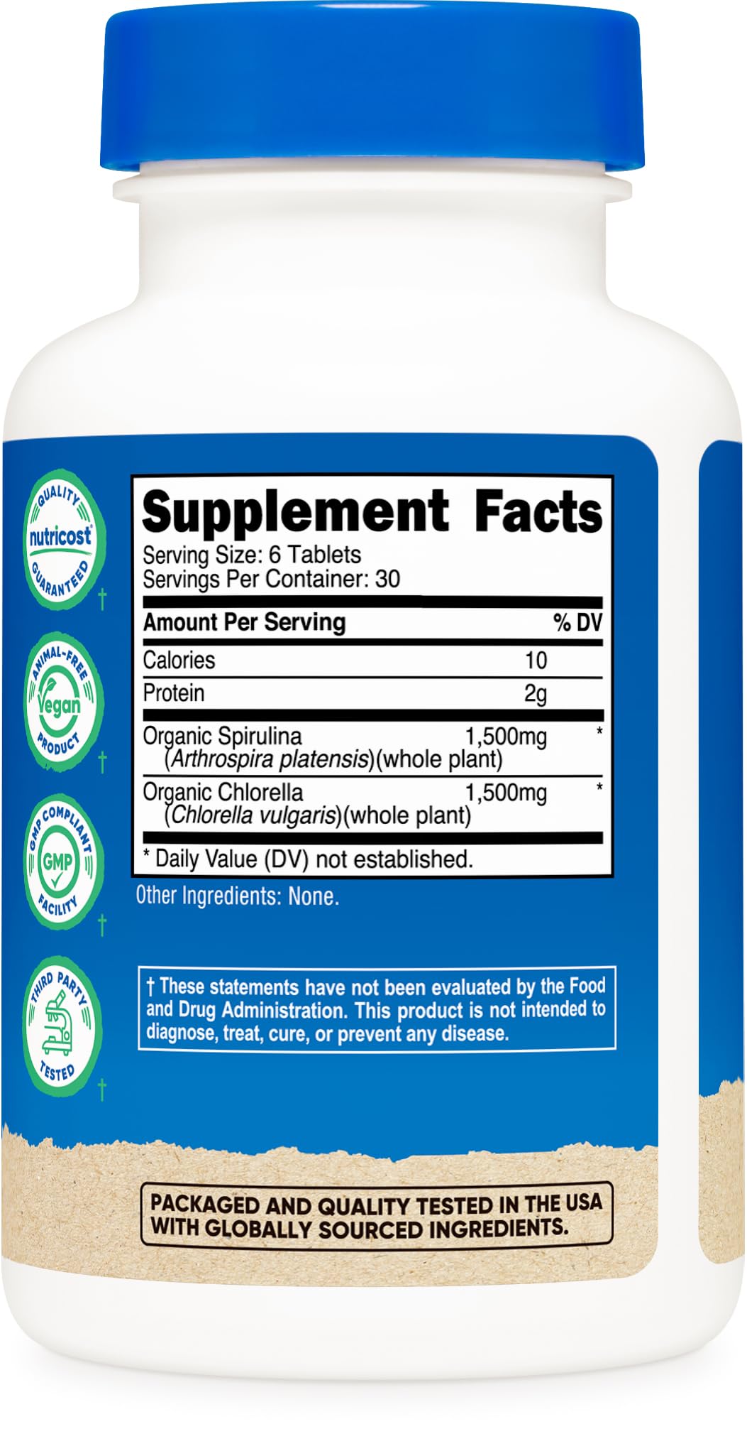 Nutricost Spiruline Chlorelle – boîte de 30 portions pour un mois.