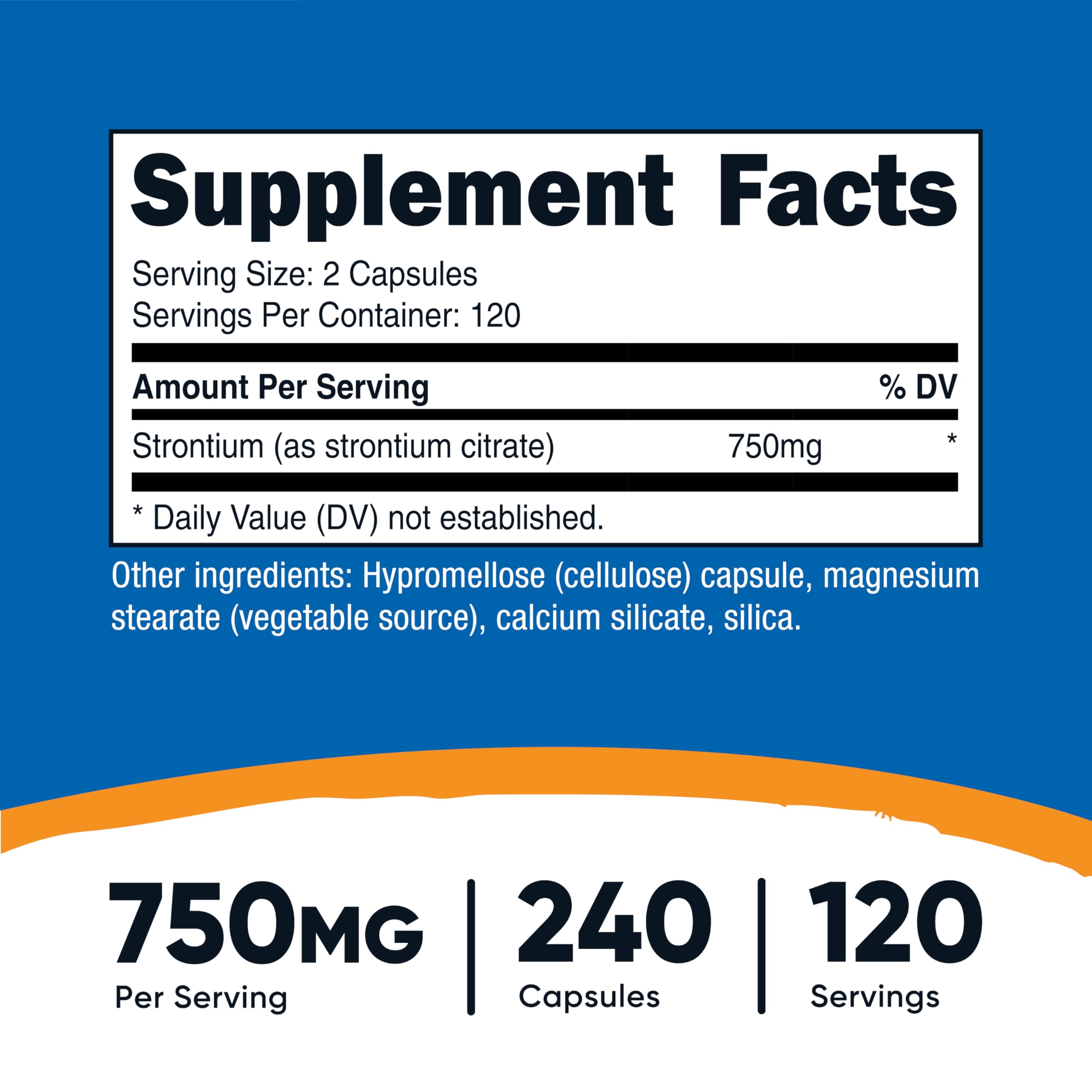 Nutricost strontium 750 mg – portion de deux capsules pour un usage pratique