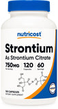 Nutricost Strontium capsules bouteille: dosage clair et formule végétarienne