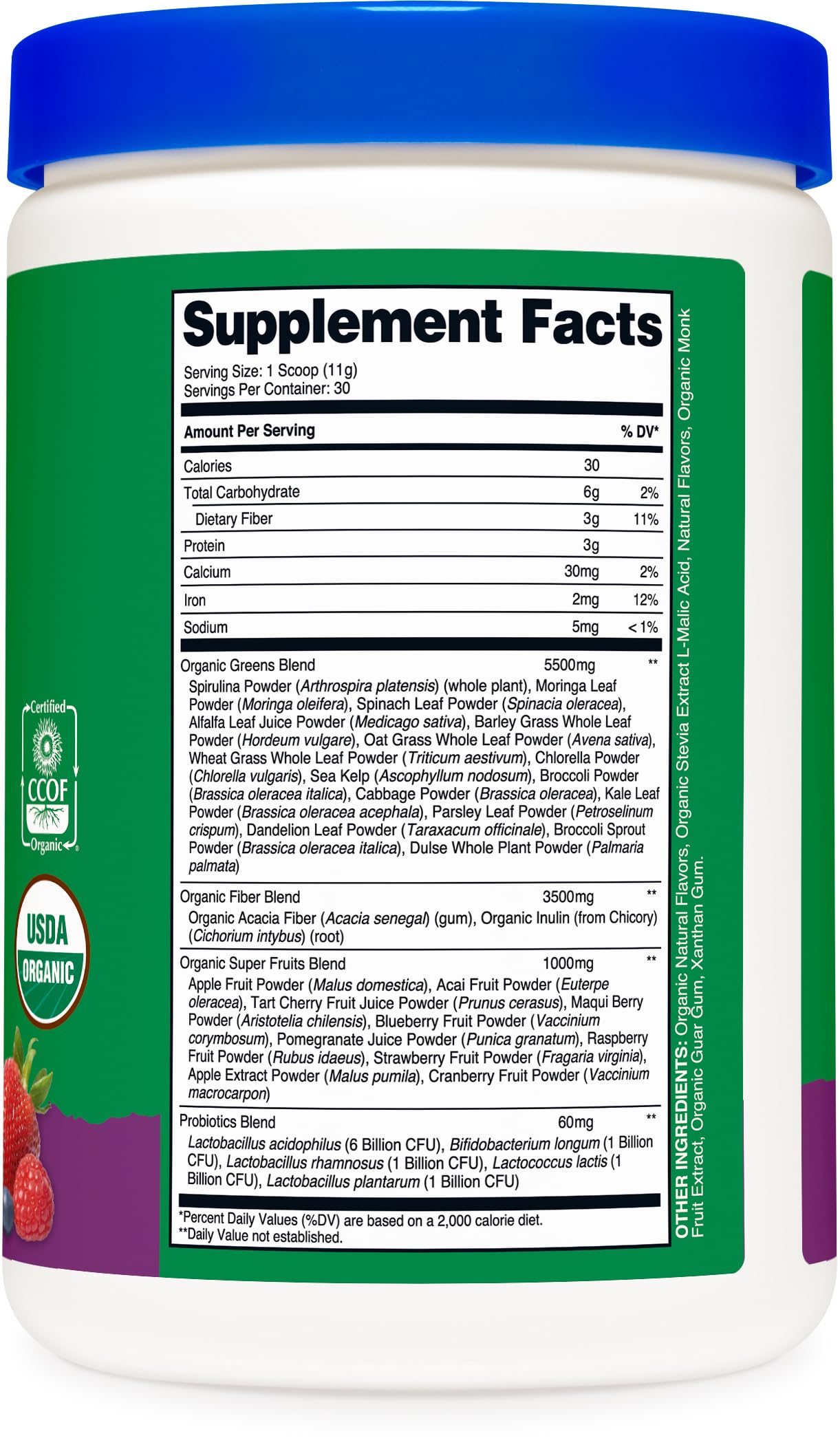 Nutricost Poudre Bio Super Aliments Verts emballage pratique pour fibres quotidiennes