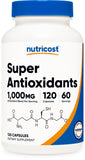 Nutricost Super Antioxydants, bouteille principale, soutien antioxydant quotidien pour hommes et femmes.