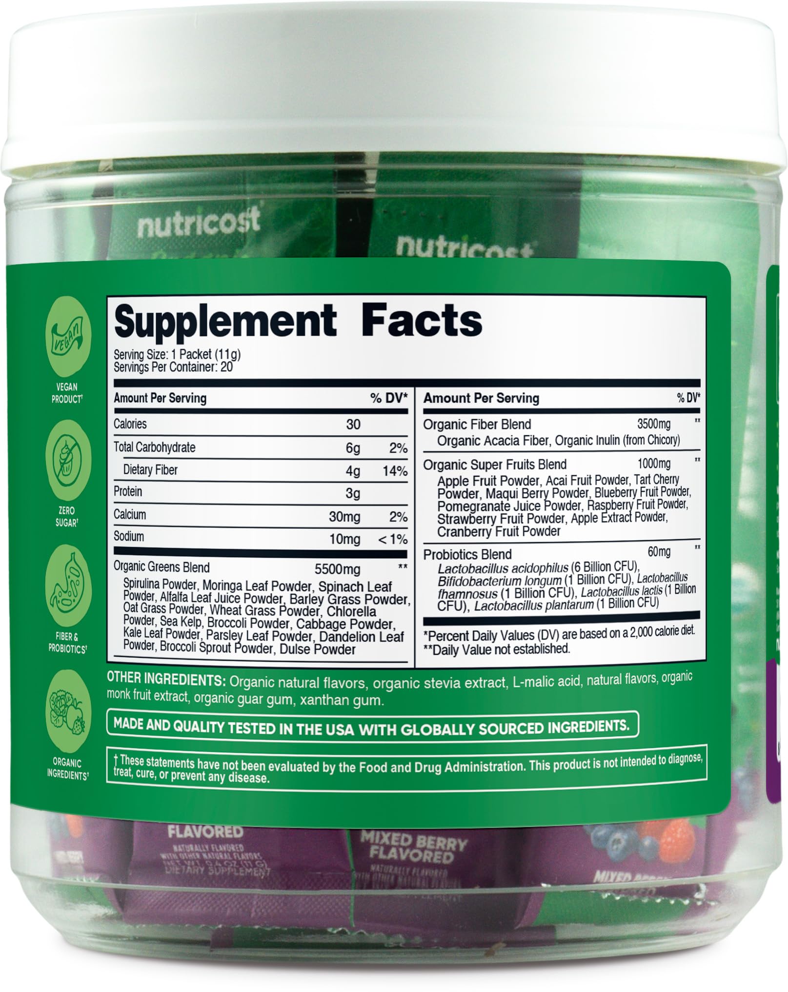 Emballage pratique Nutricost Super Greens pour usage nomade