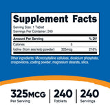 Nutricost tablette iode 325mcg, format pratique et facile à avaler pour le quotidien.
