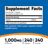 Nutricost Taurine 1000 mg, gélules en gros plan pour une prise facile
