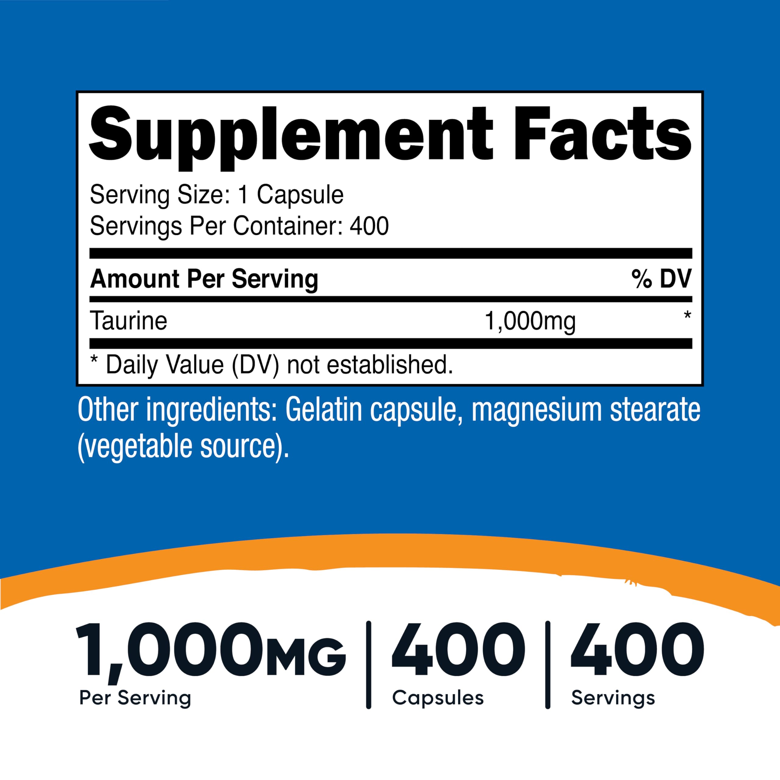 Nutricost Taurine 1000mg – Gélules: format pratique pour usage quotidien et déplacements.