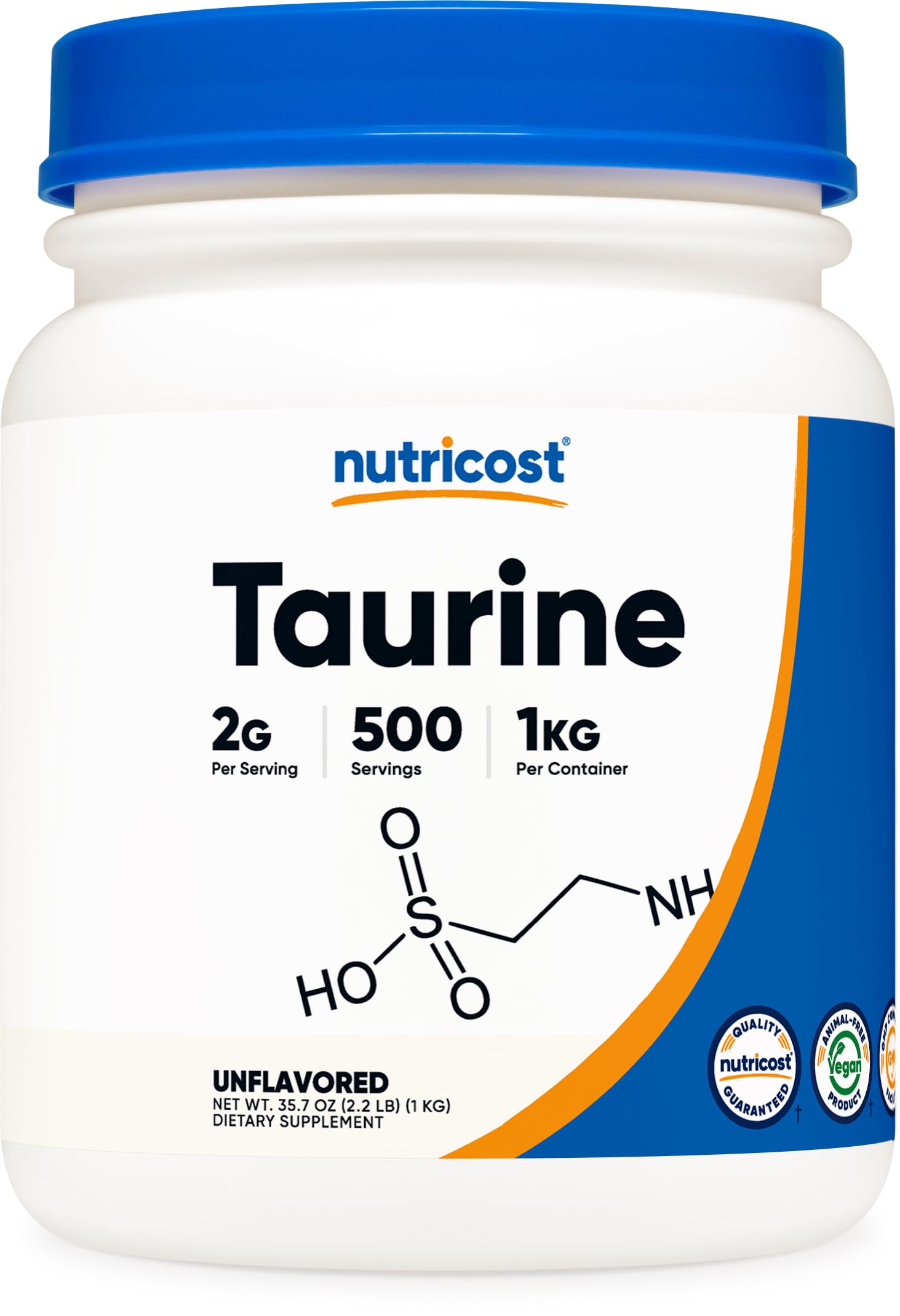 Nutricost Taurine Poudre — Bouteille 1000 g, pratique pour un usage quotidien.
