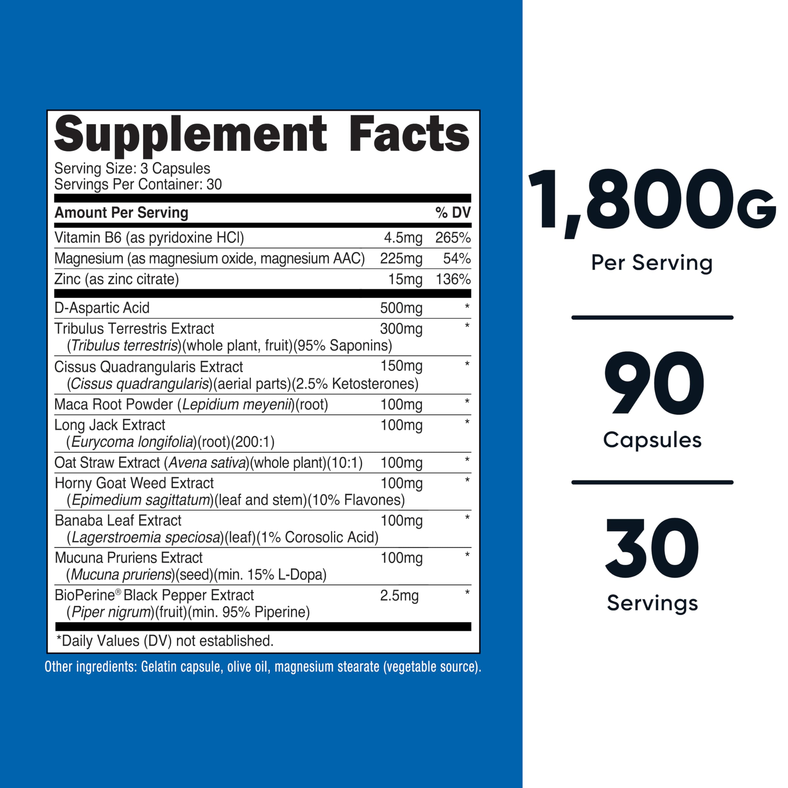 Nutricost Testosterone Support Complex, capsules, intégration facile dans la routine quotidienne.