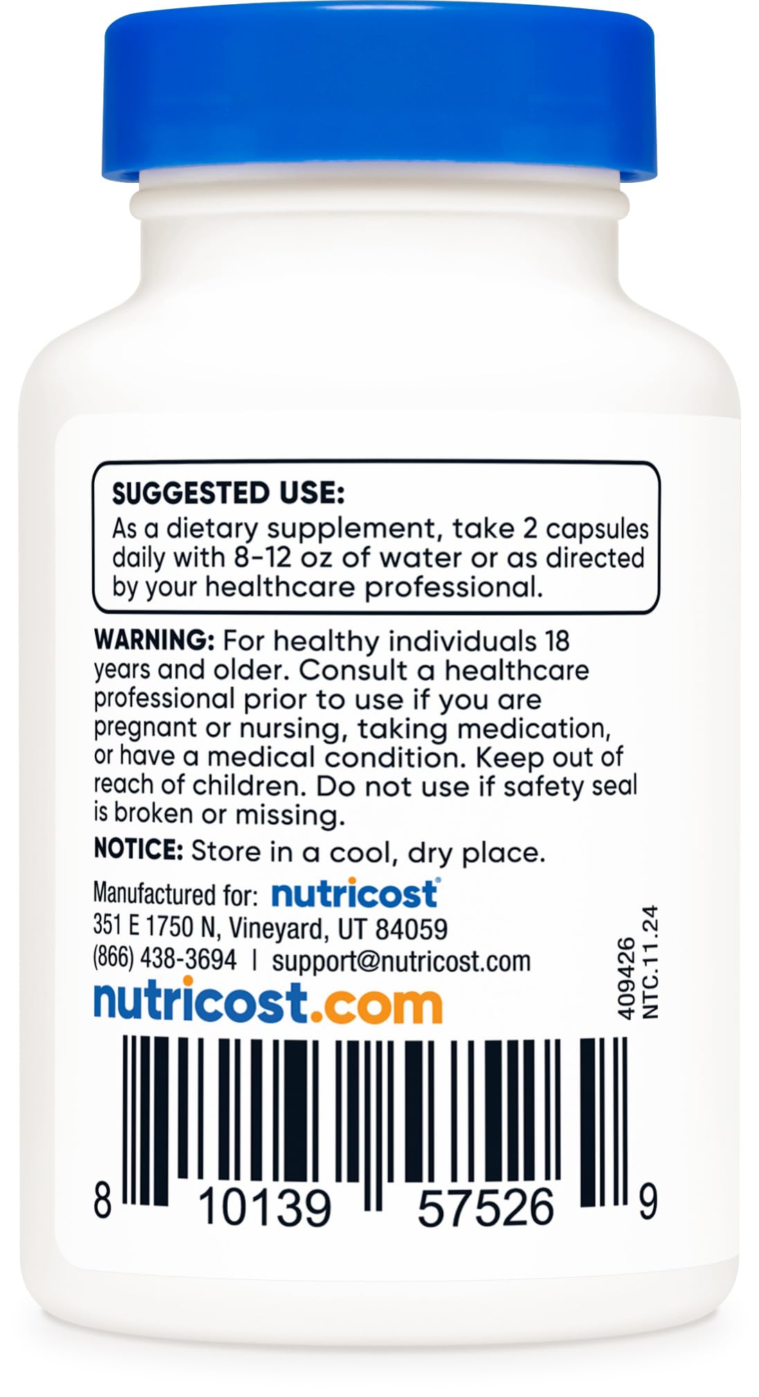 Nutricost Theacrine étiquette: dosage clair et instructions simples
