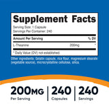 Nutricost L-Theanine 200 mg, gélules, soutien potentiel à la concentration et au calme.