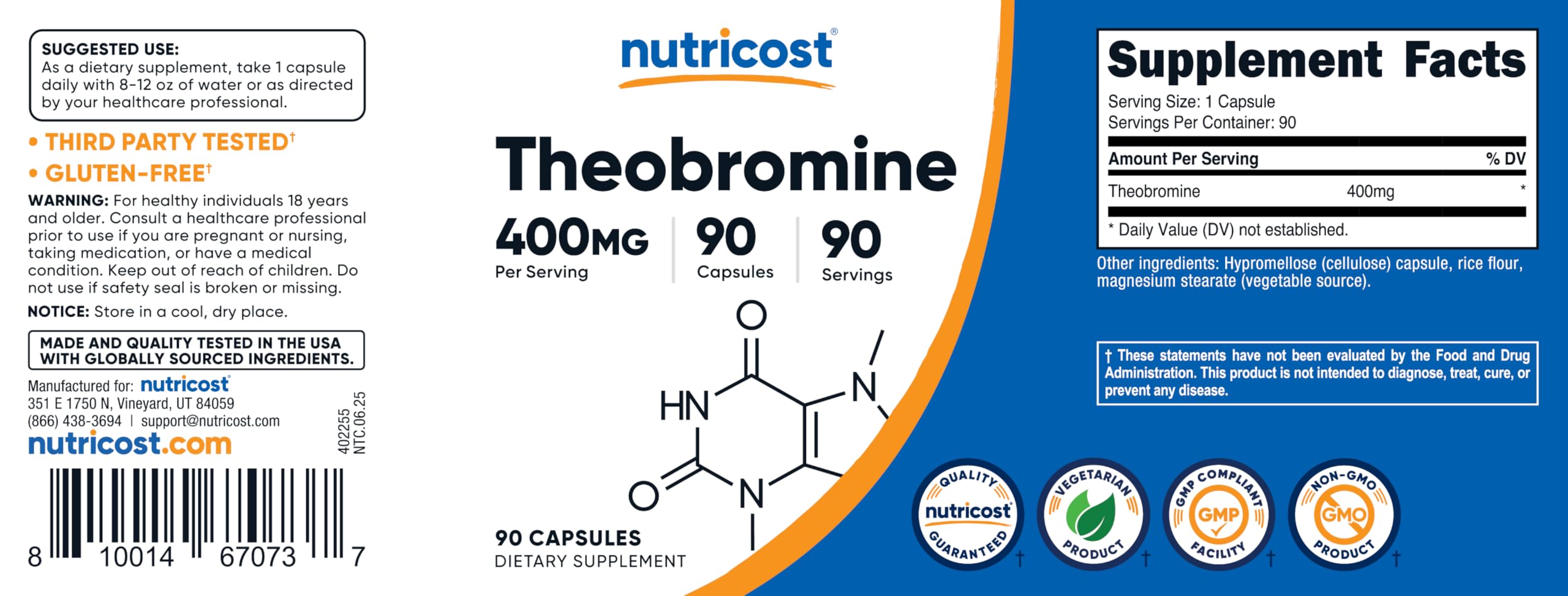 Nutricost Théobromine: usine certifiée GMP et enregistrée FDA pour une fabrication fiable