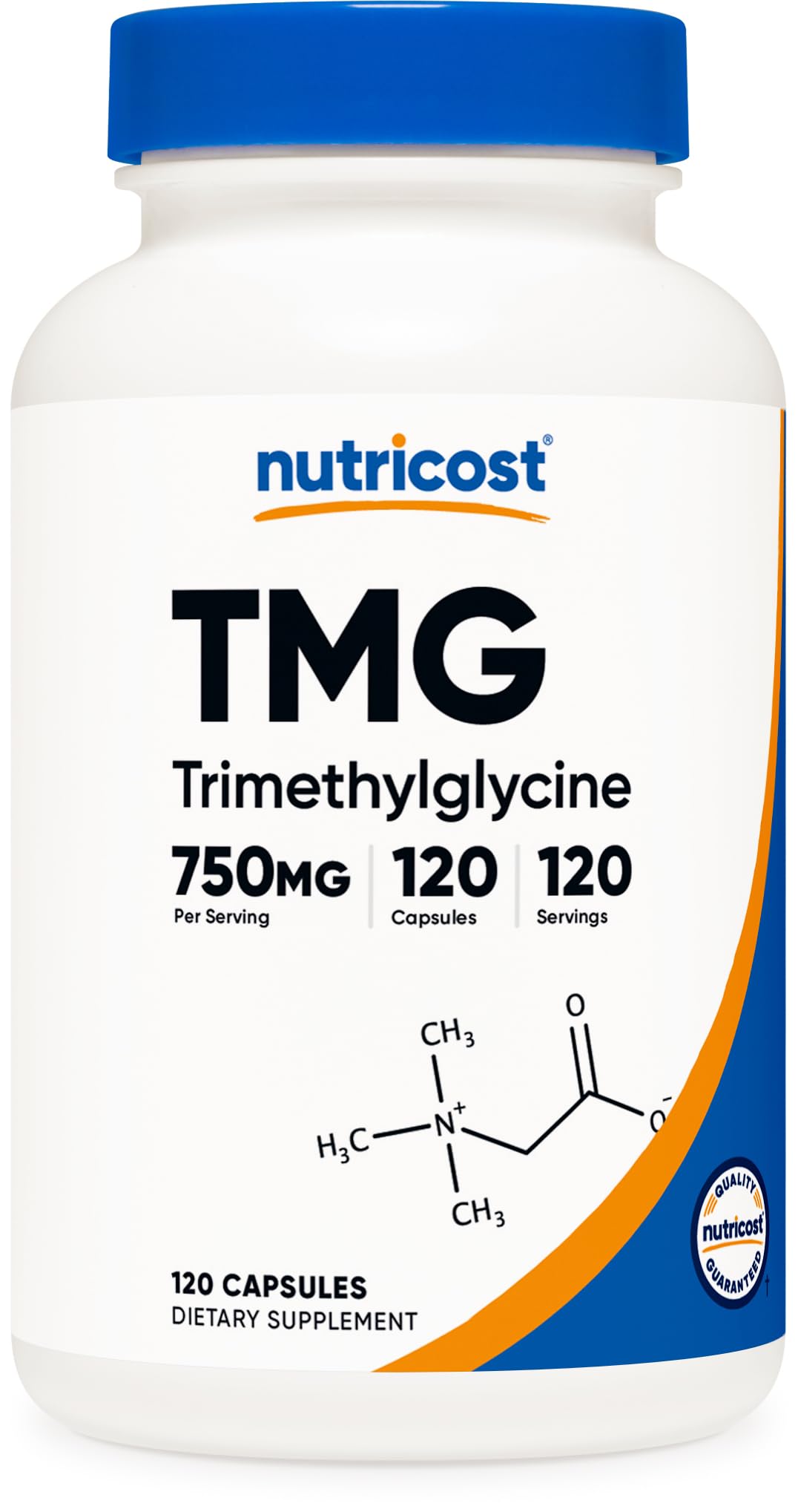 Nutricost TMG, bouteille 120 gélules, pratique pour l'usage quotidien.