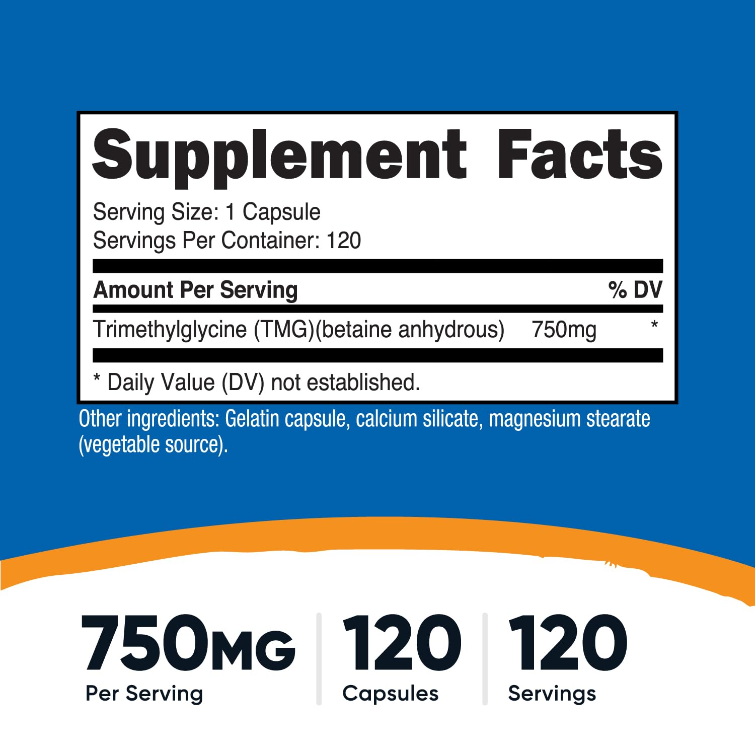 Nutricost TMG, capsules vues de près, faciles à avaler.