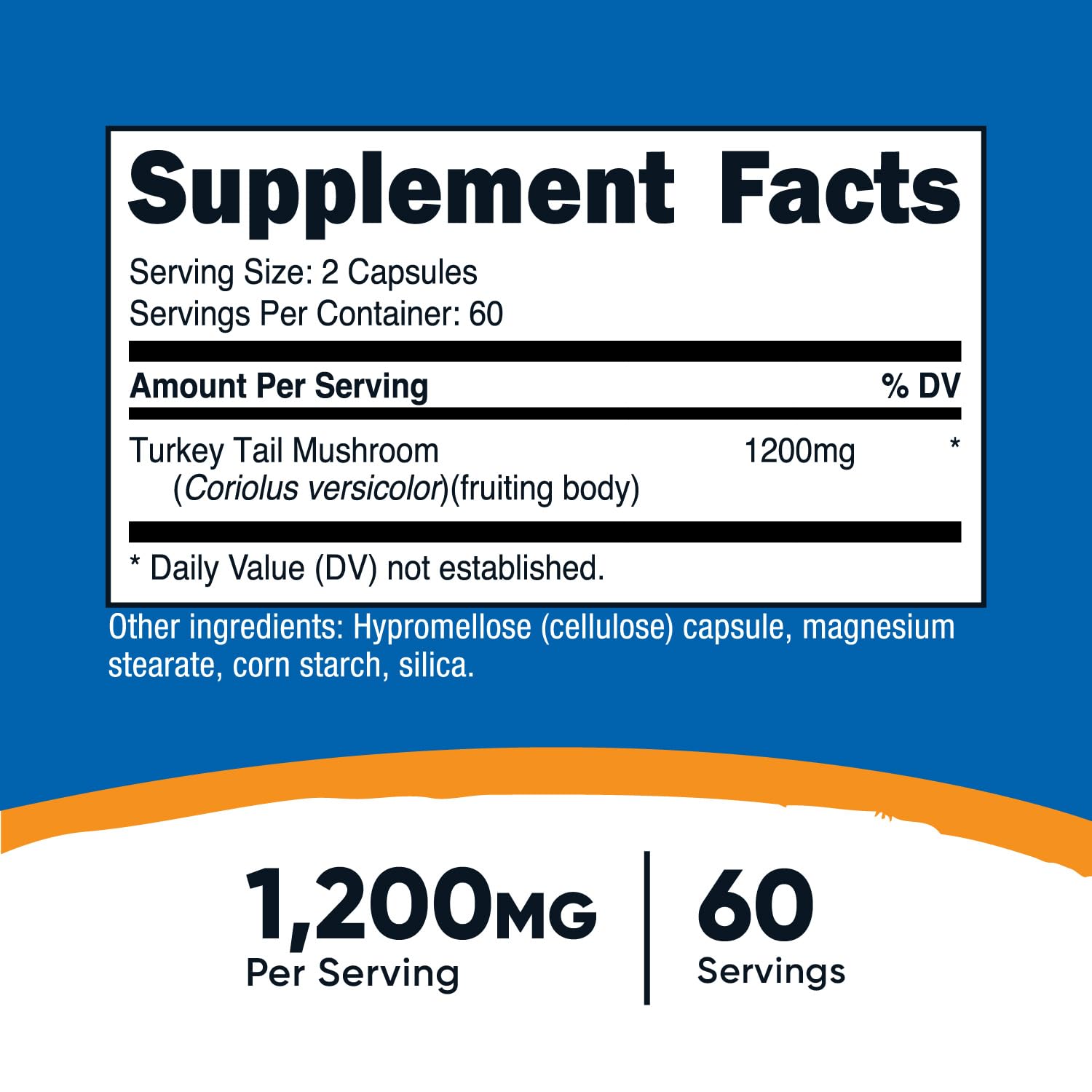 Étiquette Nutricost Tramète versicolore, informations claires sur le produit.