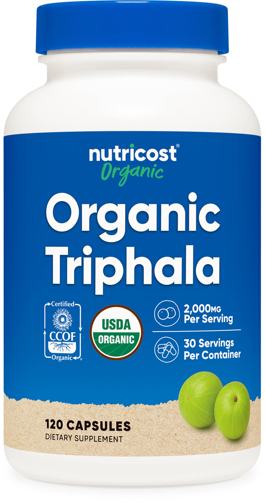 Nutricost Triphala – bouteille avec capsules, soutien potentiel à la routine bien-être.