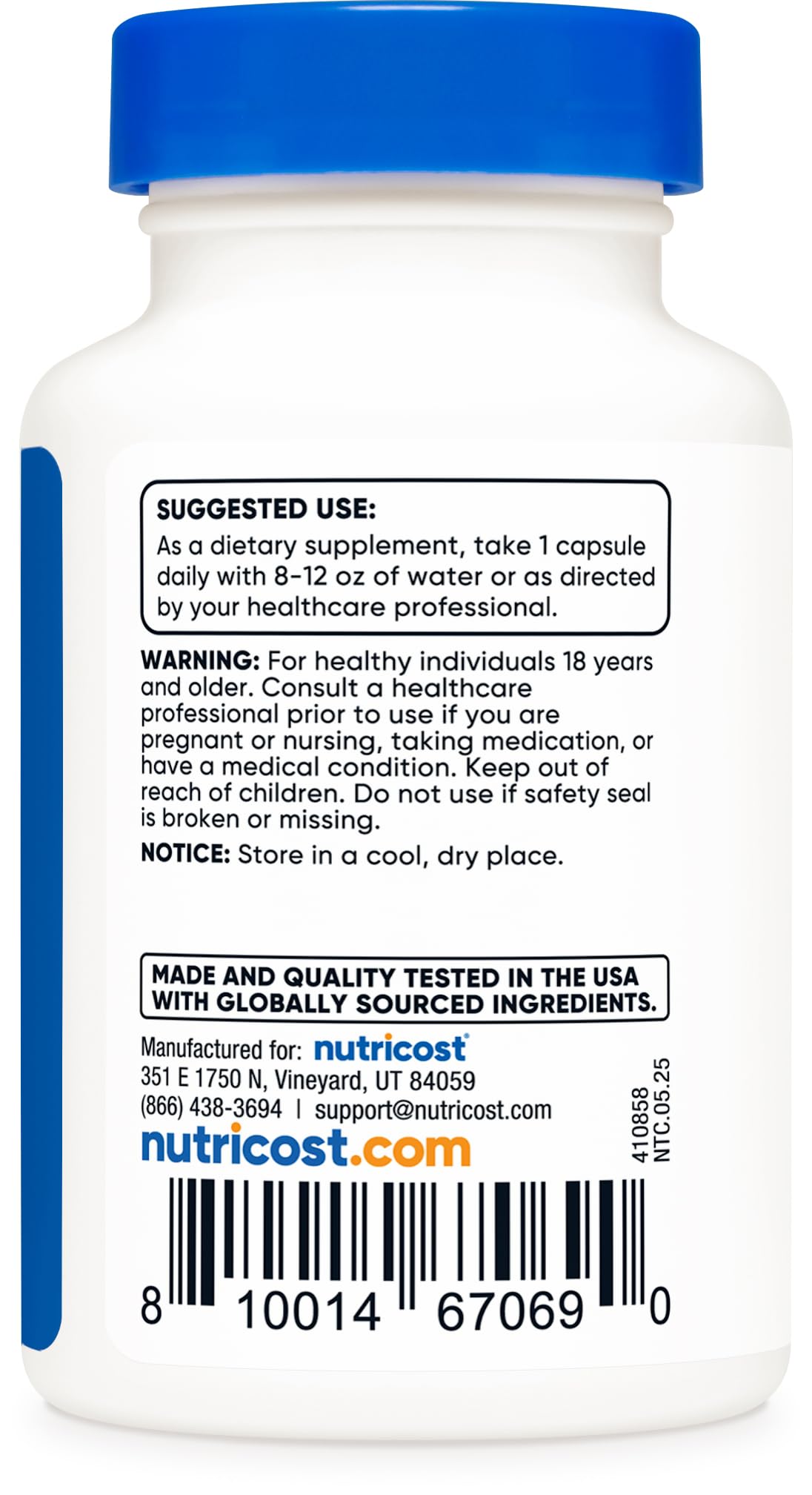 Nutricost Tudca 500mg sceau qualité: gage de traçabilité et conformité.