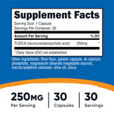 Nutricost Tudca – capsules visibles; dosage précis de 250 mg par capsule.