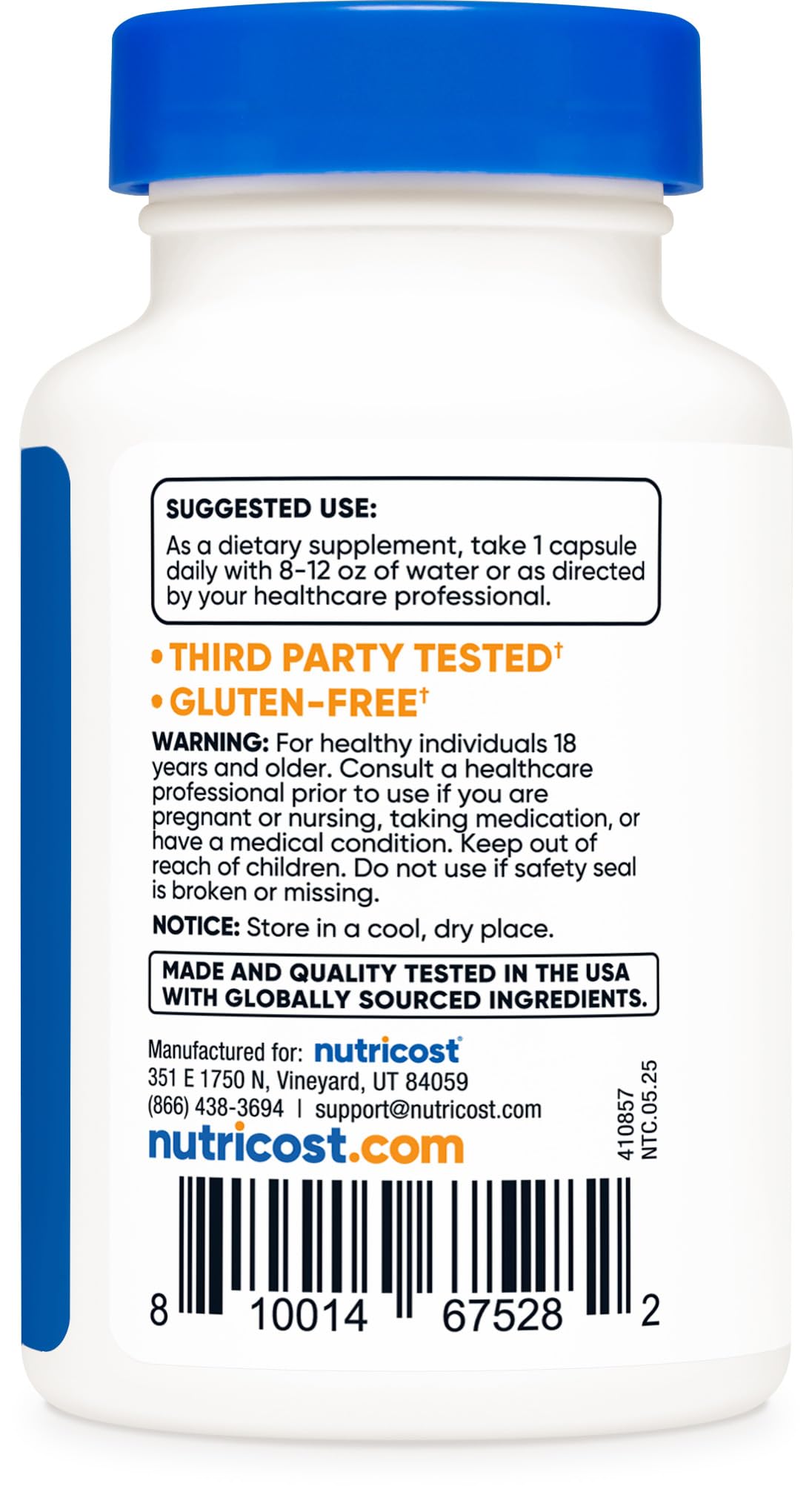 Nutricost Tudca – emballage soigné, sans gluten et sans OGM.