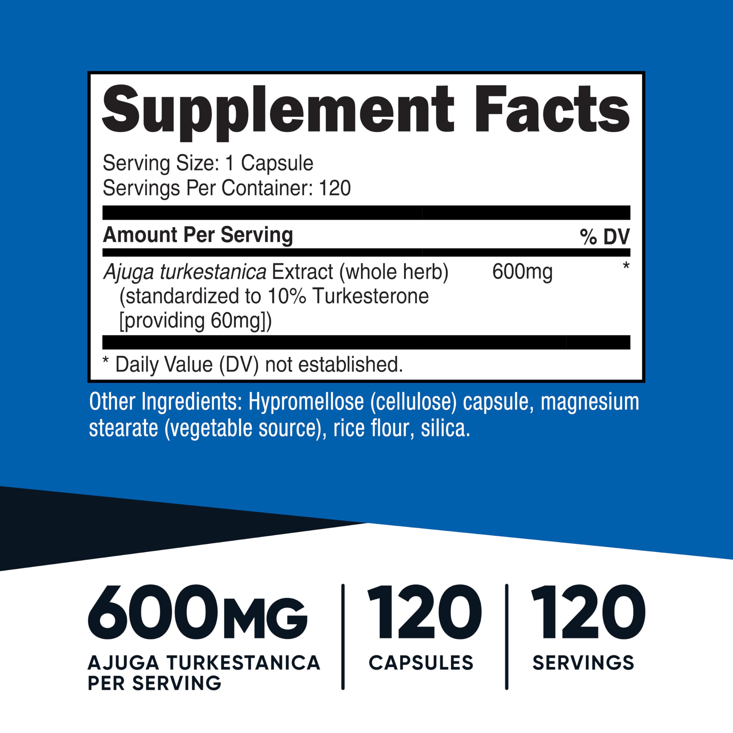 Nutricost Turkesterone, etiquette-produit, informations claires sur les ingrédients