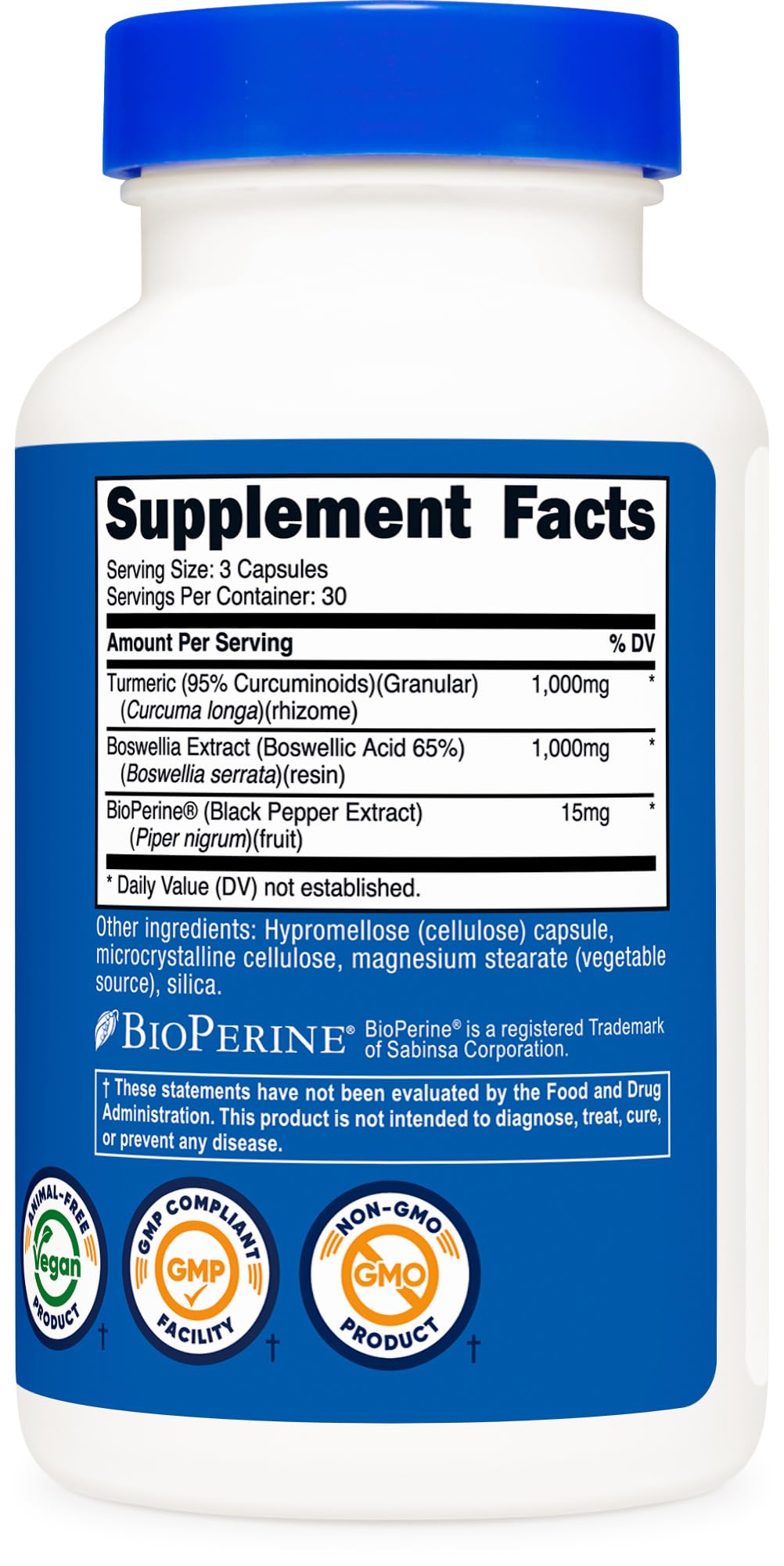 Nutricost Turmeric + Boswellia - boîte-extérieure: emballage clair et informatif