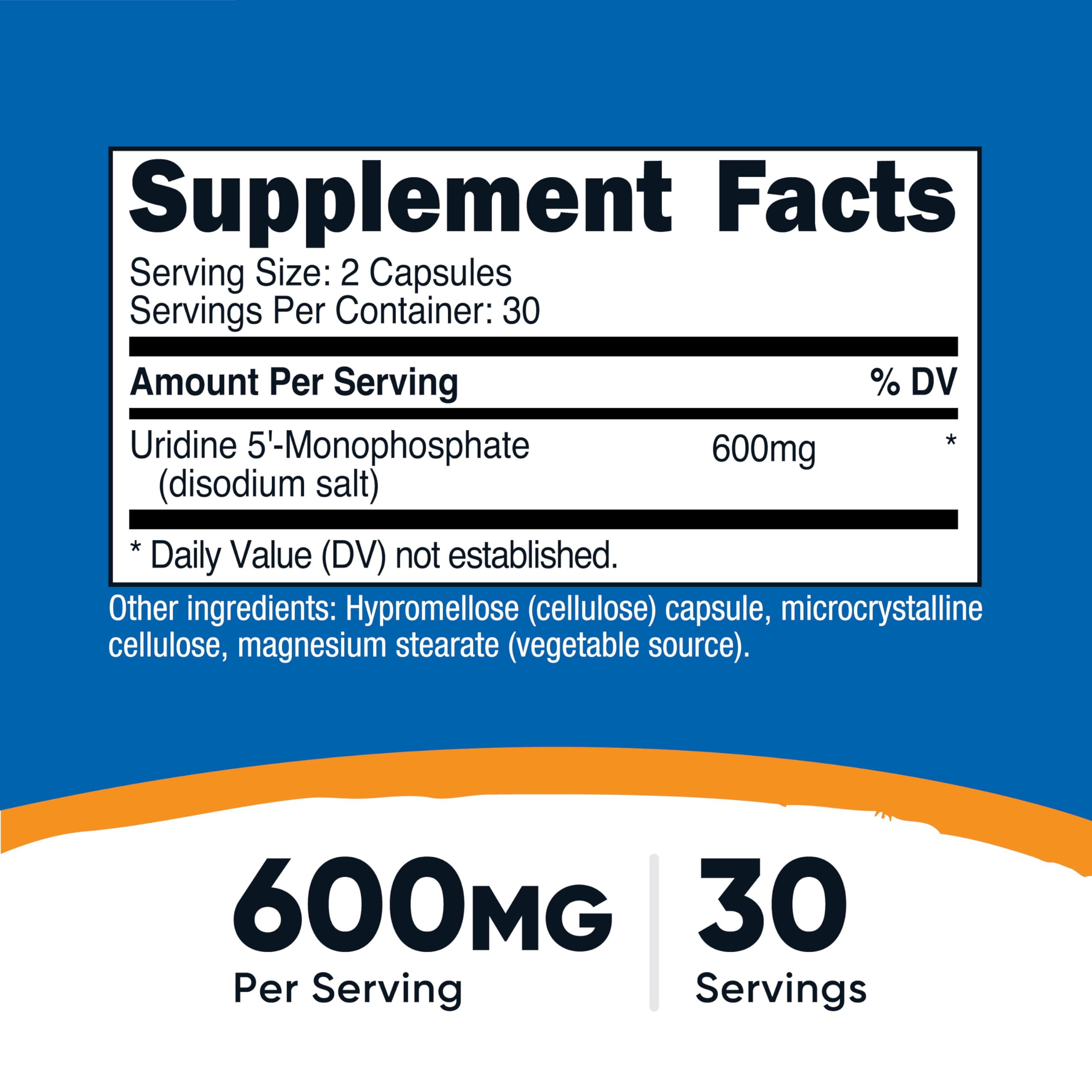 Nutricost UMP, dosage 600 mg par prise, offre une concentration stable dans chaque capsule.