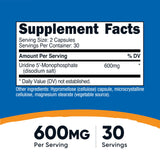 Nutricost UMP, dosage 600 mg par prise, offre une concentration stable dans chaque capsule.