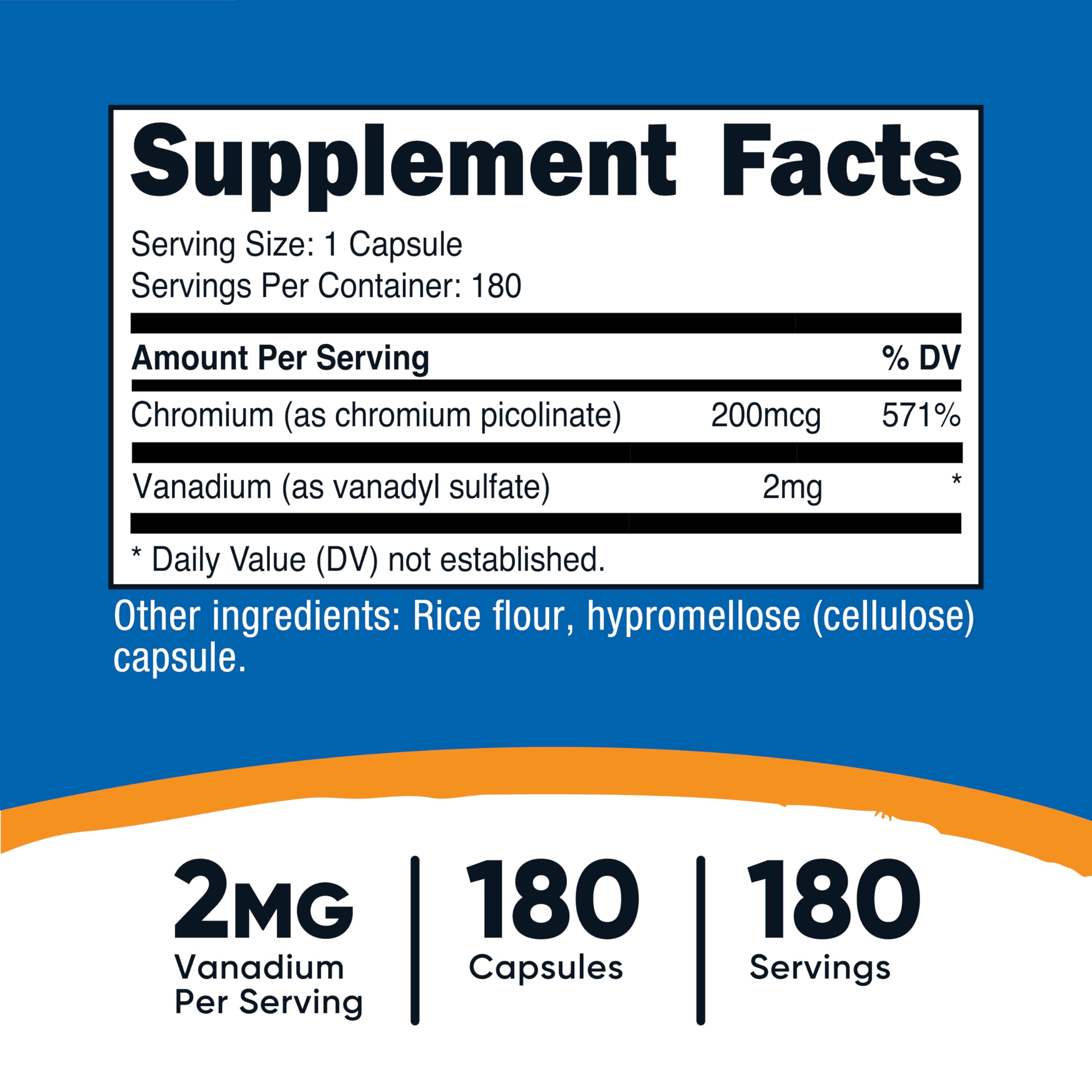 Nutricost Vanadium + Chromium, capsules faciles à avaler pour une prise régulière.