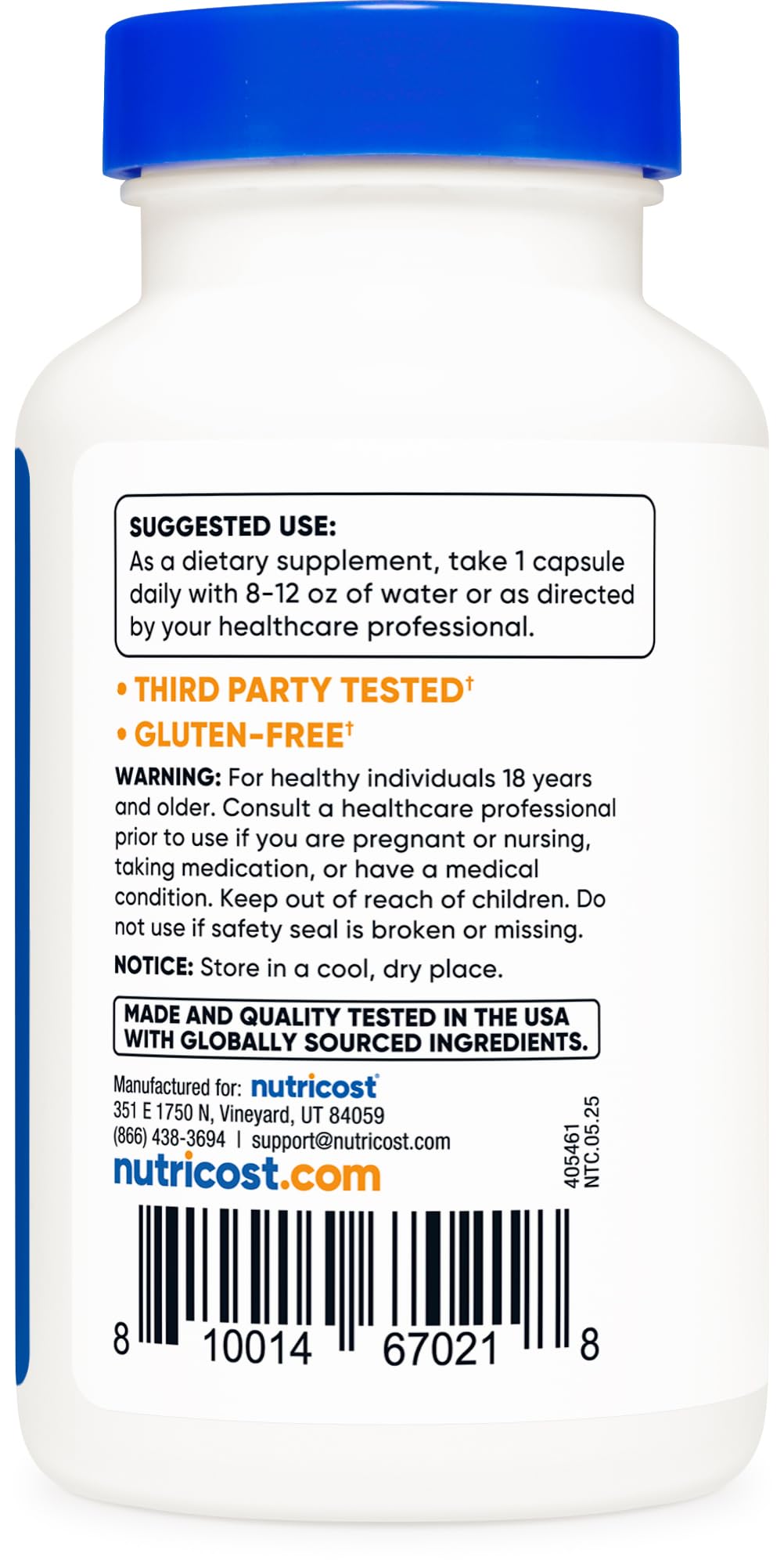Nutricost Vanadium + Chromium, étiquette nutritionnelle lisible et informative.