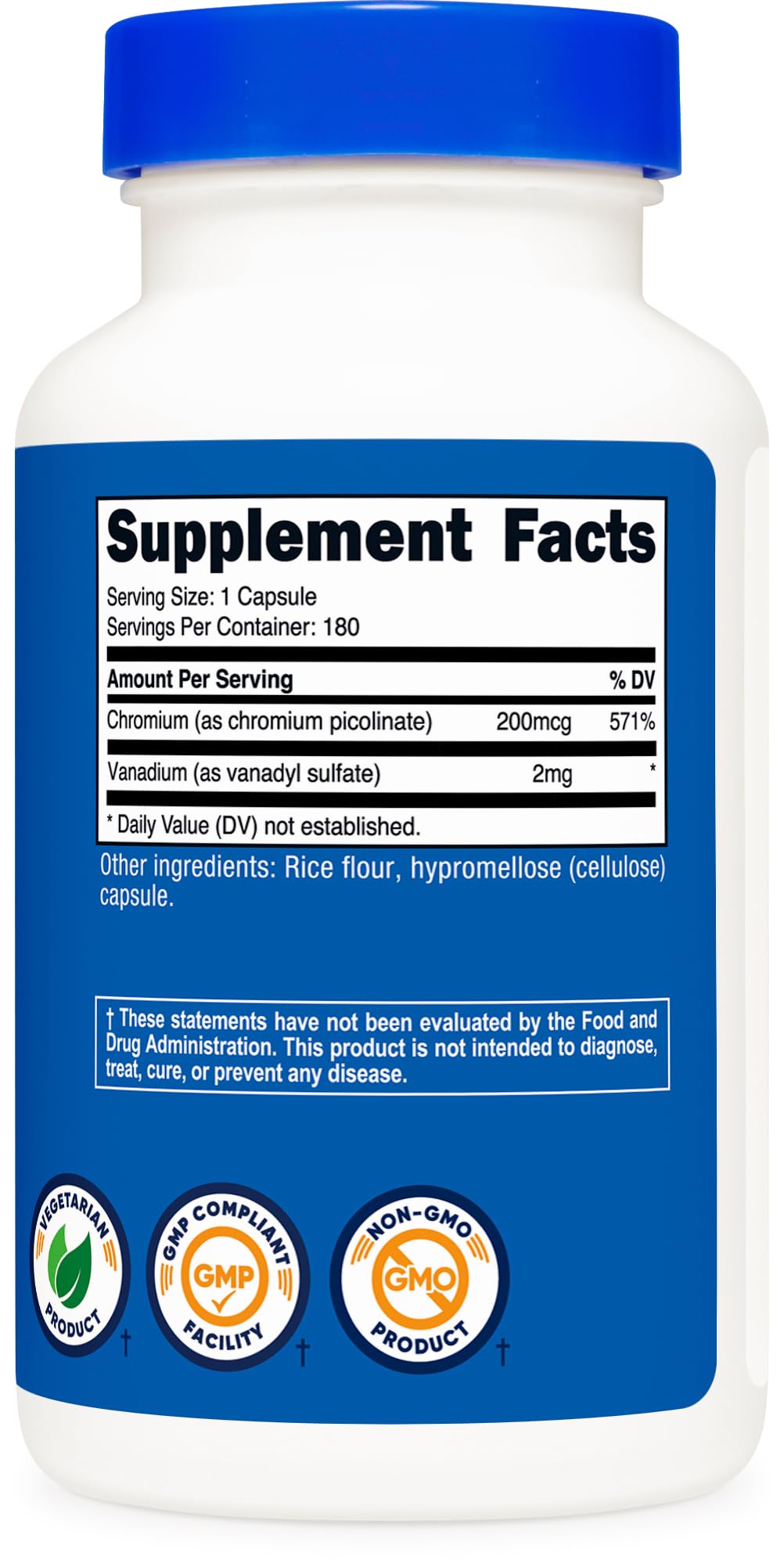 Nutricost Vanadium + Chromium, tableau des ingrédients affiché clairement.