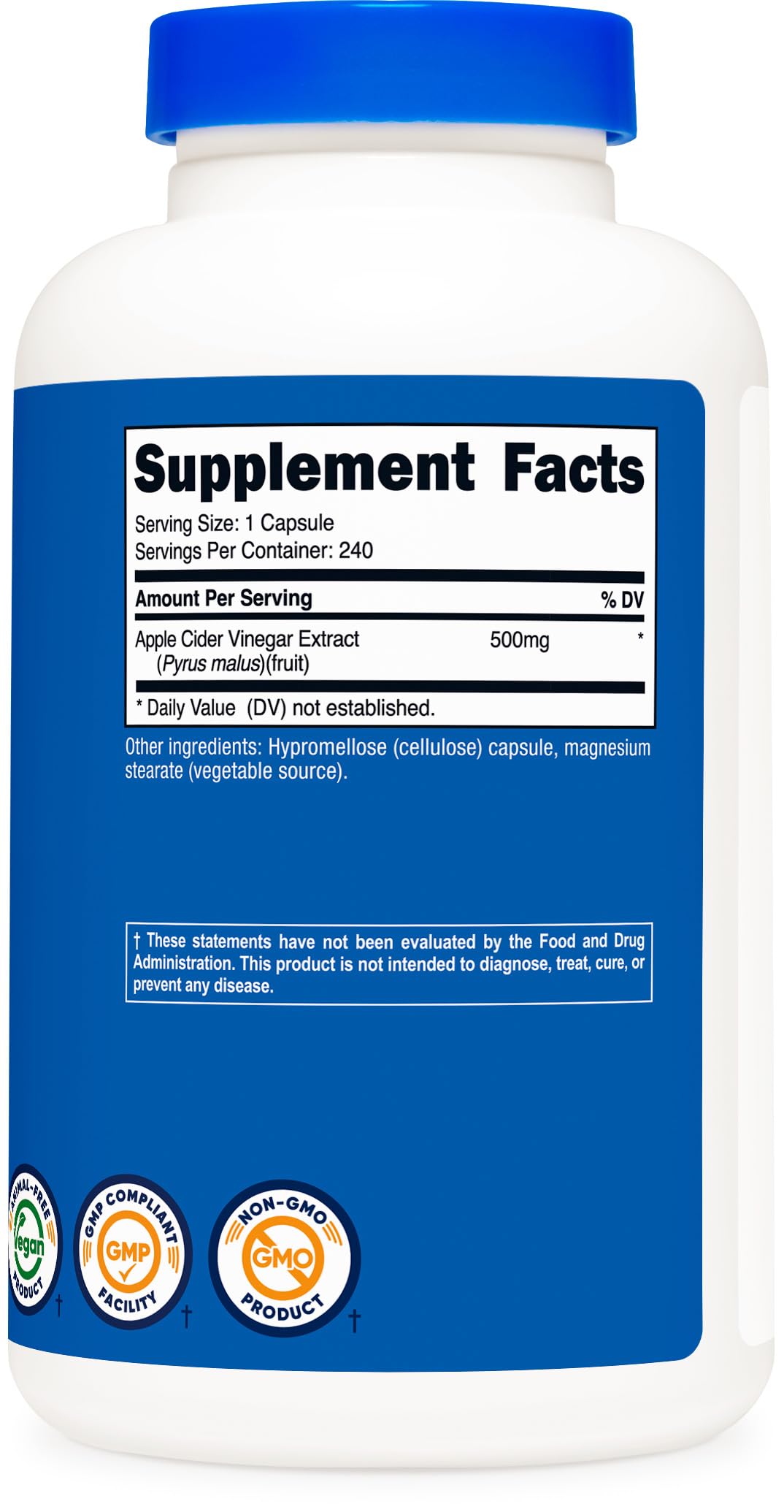 Nutricost Vinaigre de Pomme – boîte 240 capsules, longue utilisation.
