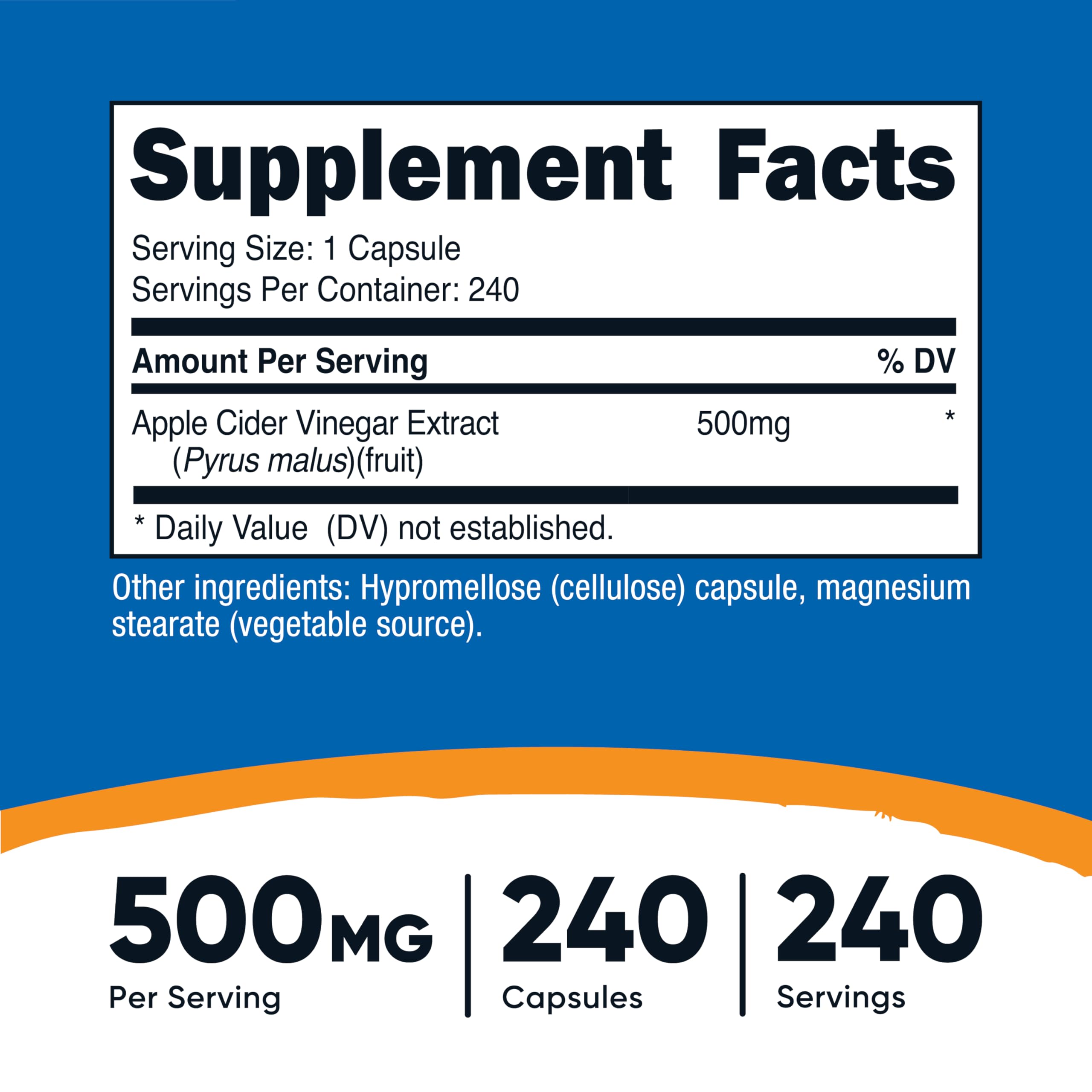 Nutricost Vinaigre de Pomme – capsules avec la mère, format pratique.