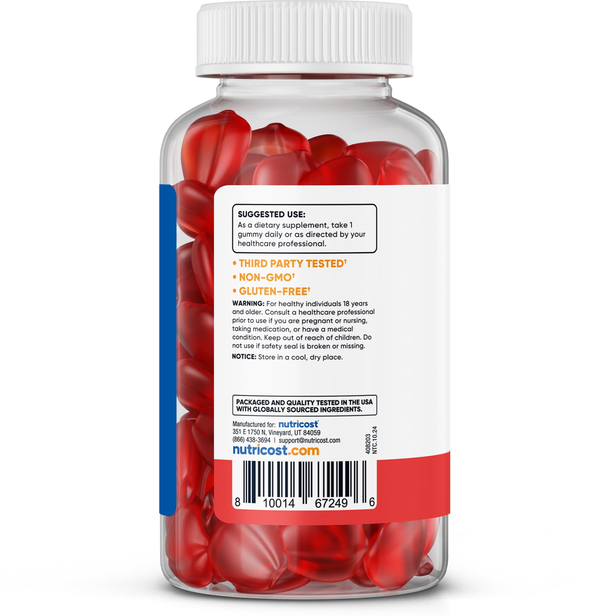 Gommes Nutricost Vinaigre de Pomme, dosage visible sur etiquette.