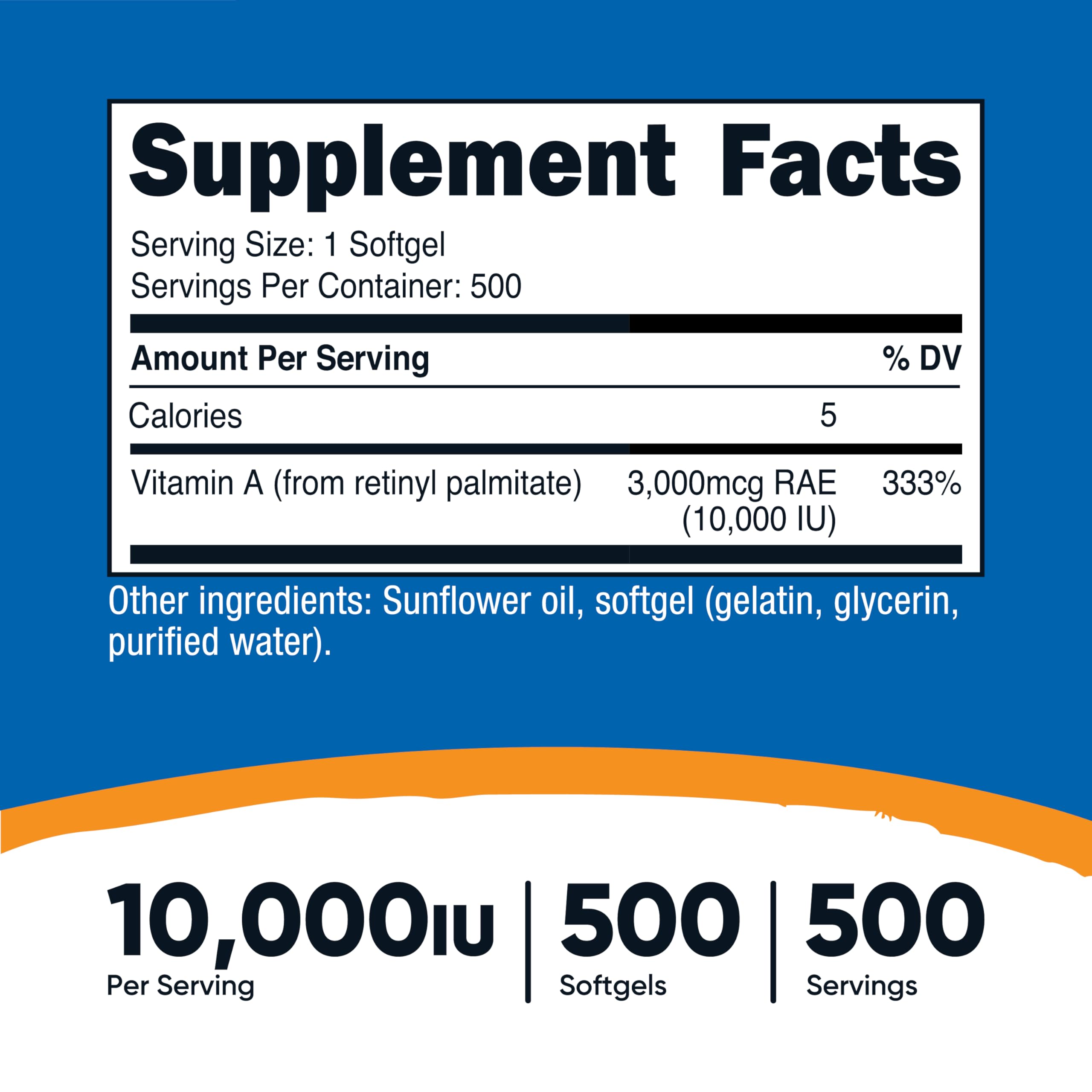 Nutricost Vitamine A 10 000 UI – gélules molles, format facile à consommer.