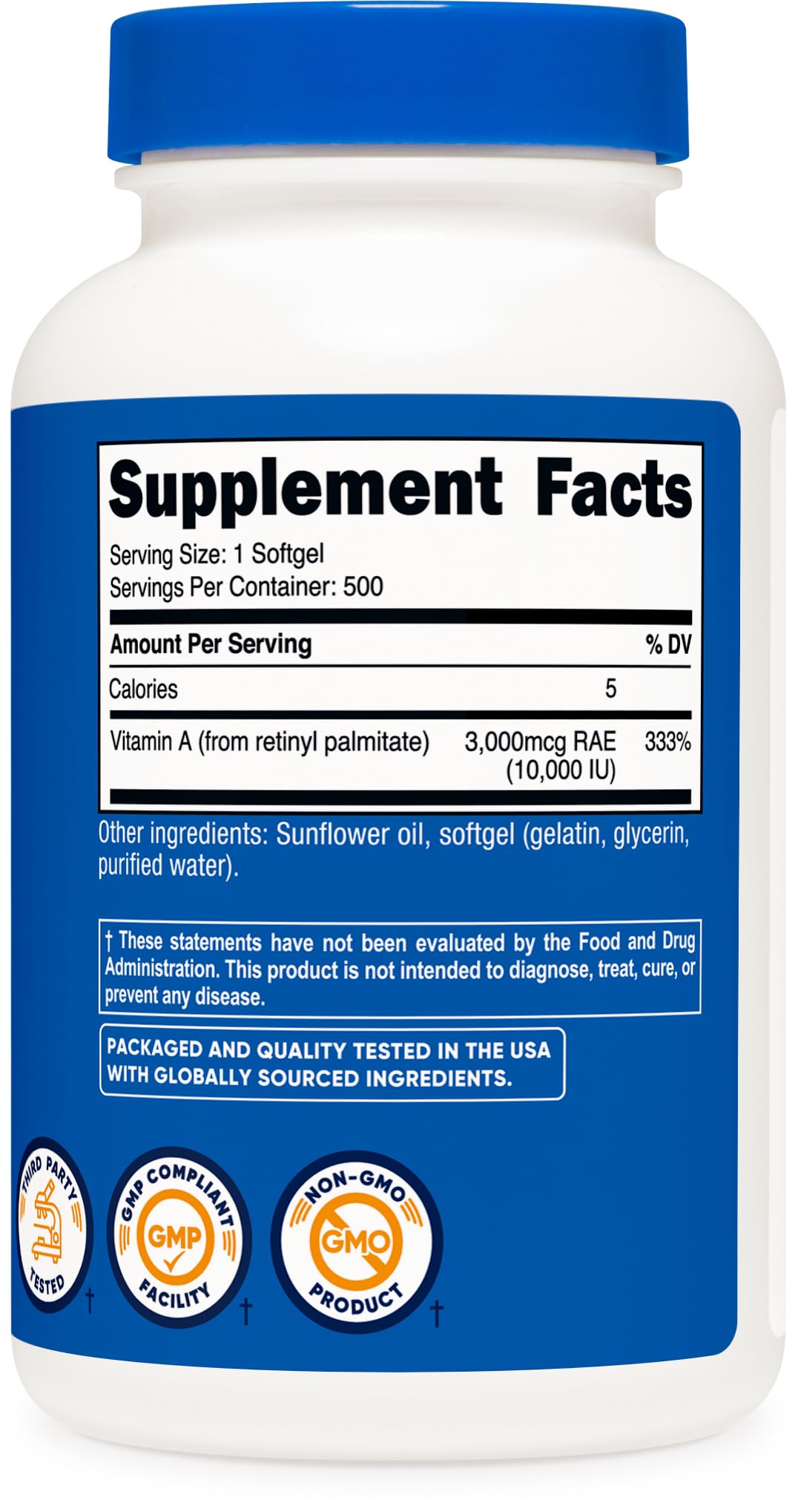 Nutricost Vitamine A 10 000 UI – sans gluten et non-OGM pour votre régime.