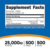 Nutricost Vitamine A 25 000 UI – bouteille côté, traçabilité et qualité visibles.