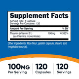 Nutricost Vitamine B1 capsules, format pratique pour un apport journalier sans gluten