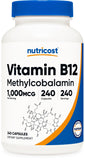 Nutricost B12 méthylcobalamine, flacon capsules, soutien énergie naturelle au quotidien.