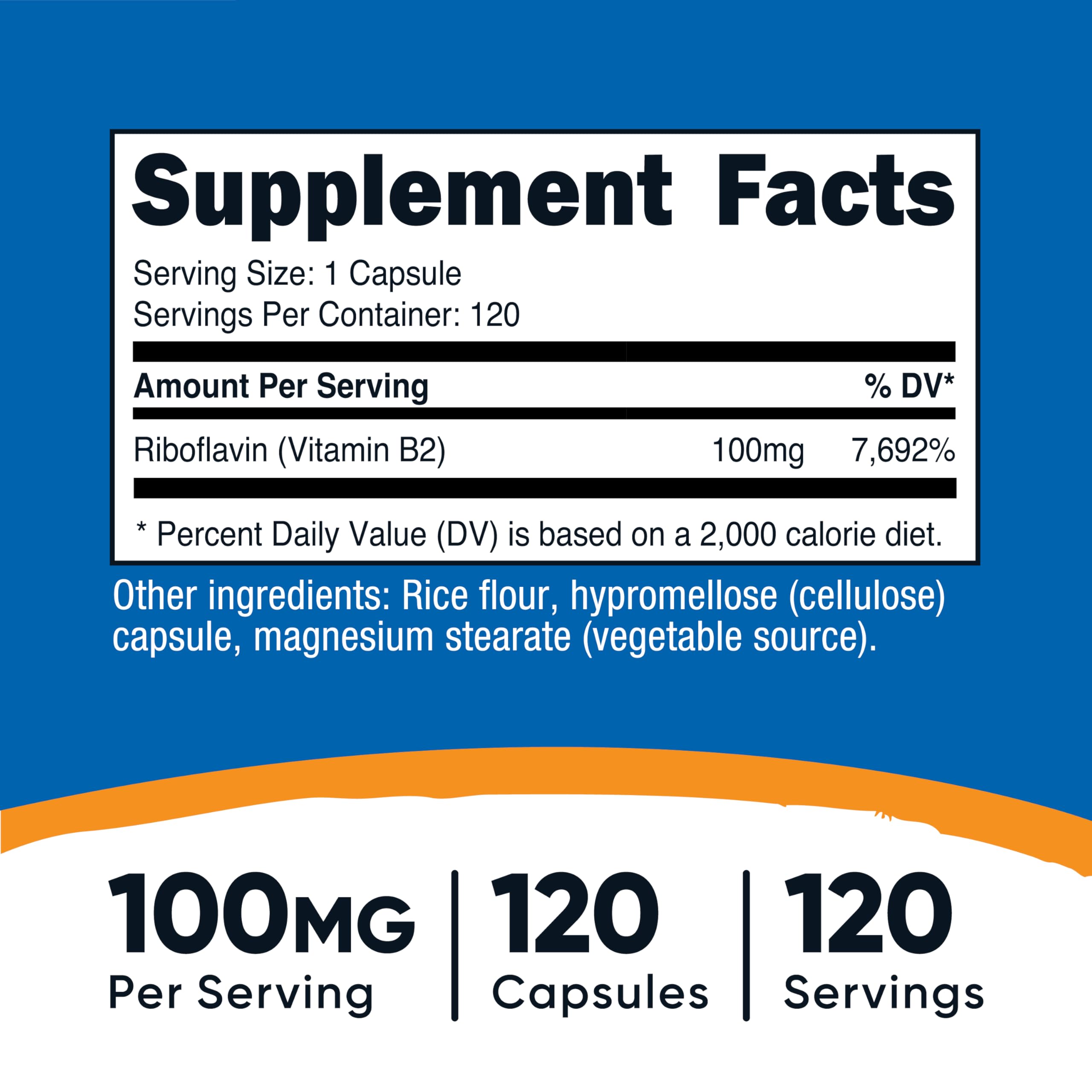 Nutricost Vitamine B2 gélules, prise simple pour soutenir le métabolisme des nutriments.