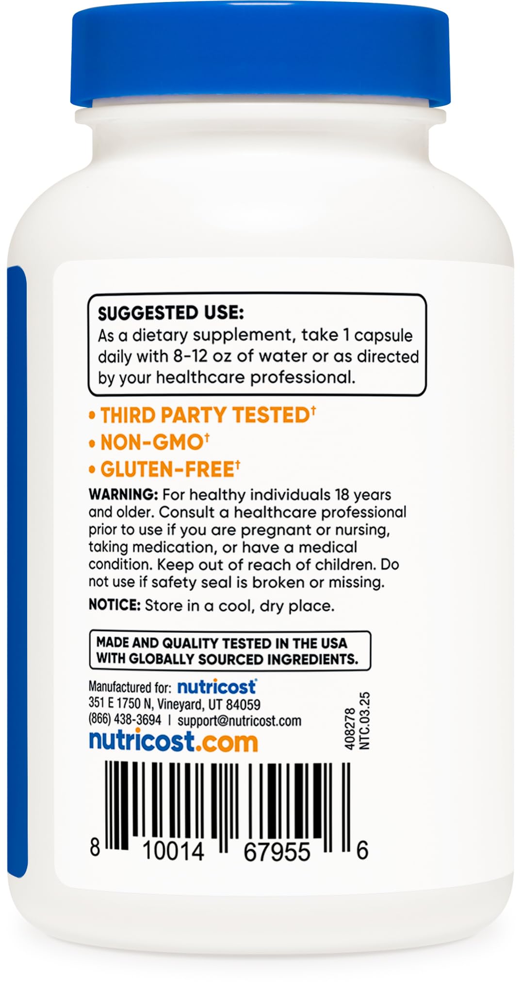 Nutricost vitamine B6 100 mg gélules faciles à transporter pour les déplacements