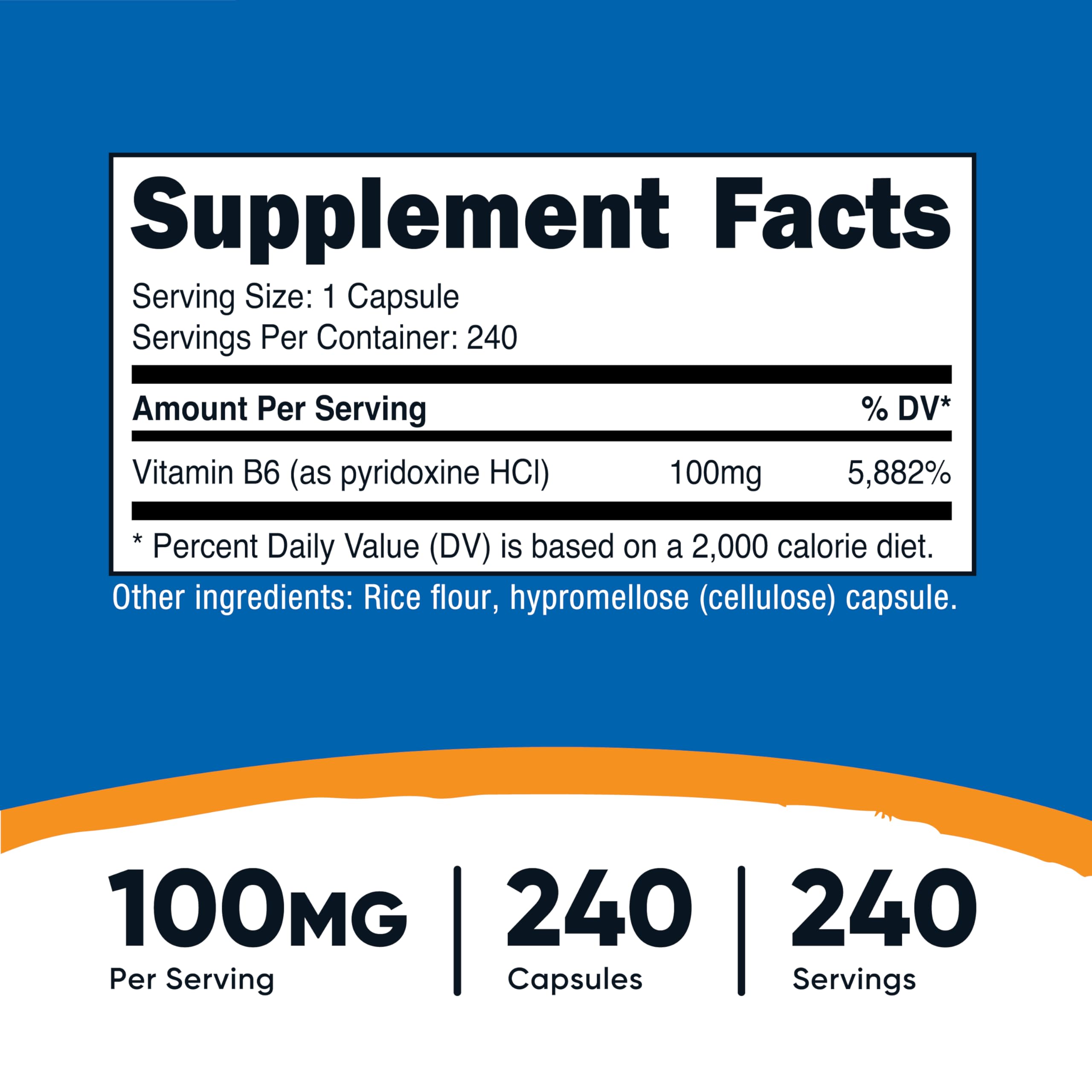 Nutricost vitamine B6 100 mg prise quotidienne simple