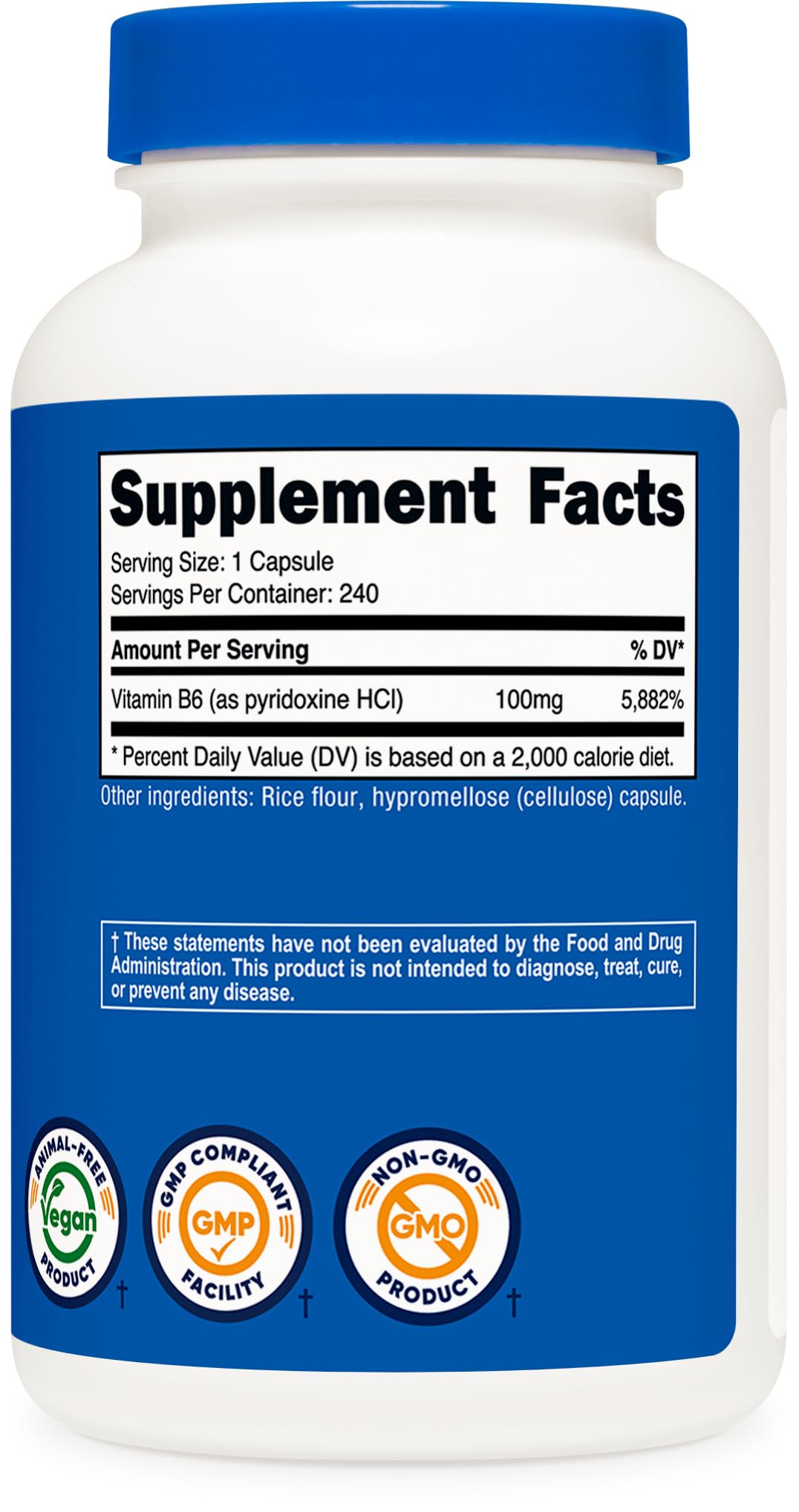 Nutricost vitamine B6 100 mg dosage d'une gélule par jour