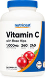Nutricost Vitamine C avec baies d'églantier — bouteille de gélules à prendre quotidiennement