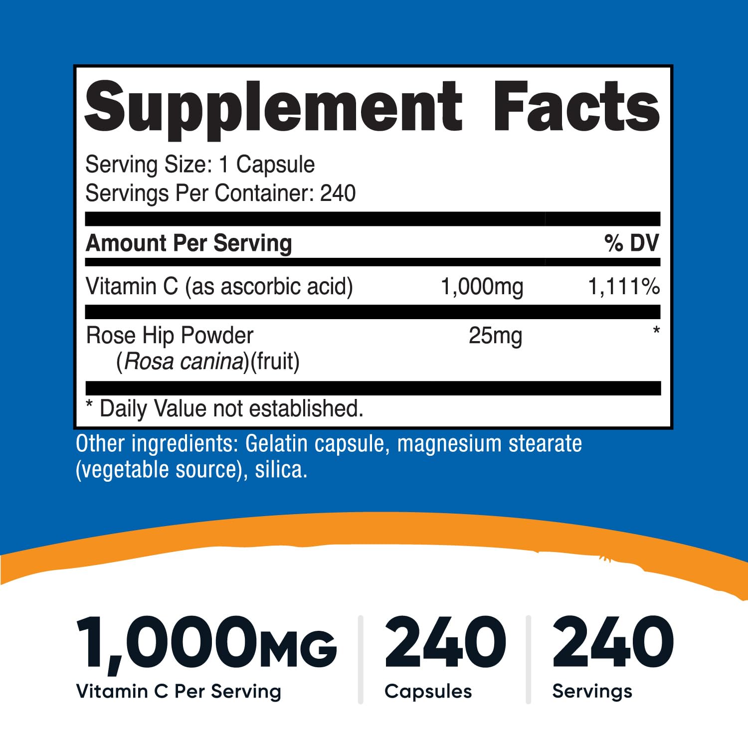Nutricost Vitamine C avec baies d'églantier — capsules faciles à avaler pour le quotidien