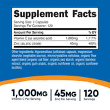 Nutricost Vitamine C Zinc – capsules faciles à avaler pour routine simple.