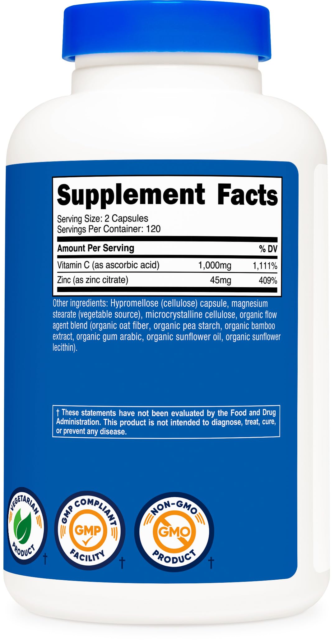 Nutricost Vitamine C Zinc – utilisation journalière recommandée pour un mode de vie actif.
