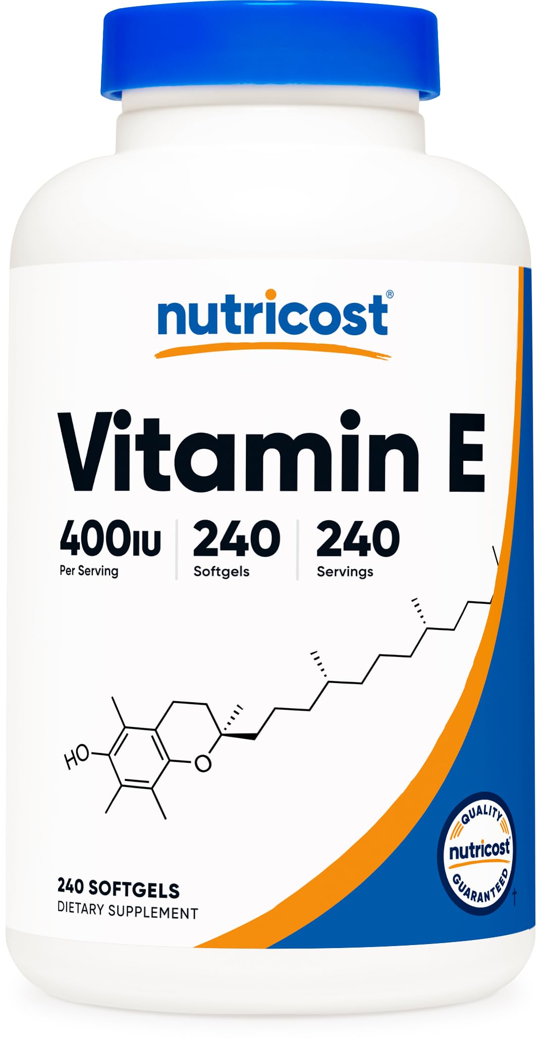 Nutricost Vitamine E 400 UI, bouteille visible, pratique pour un usage quotidien.