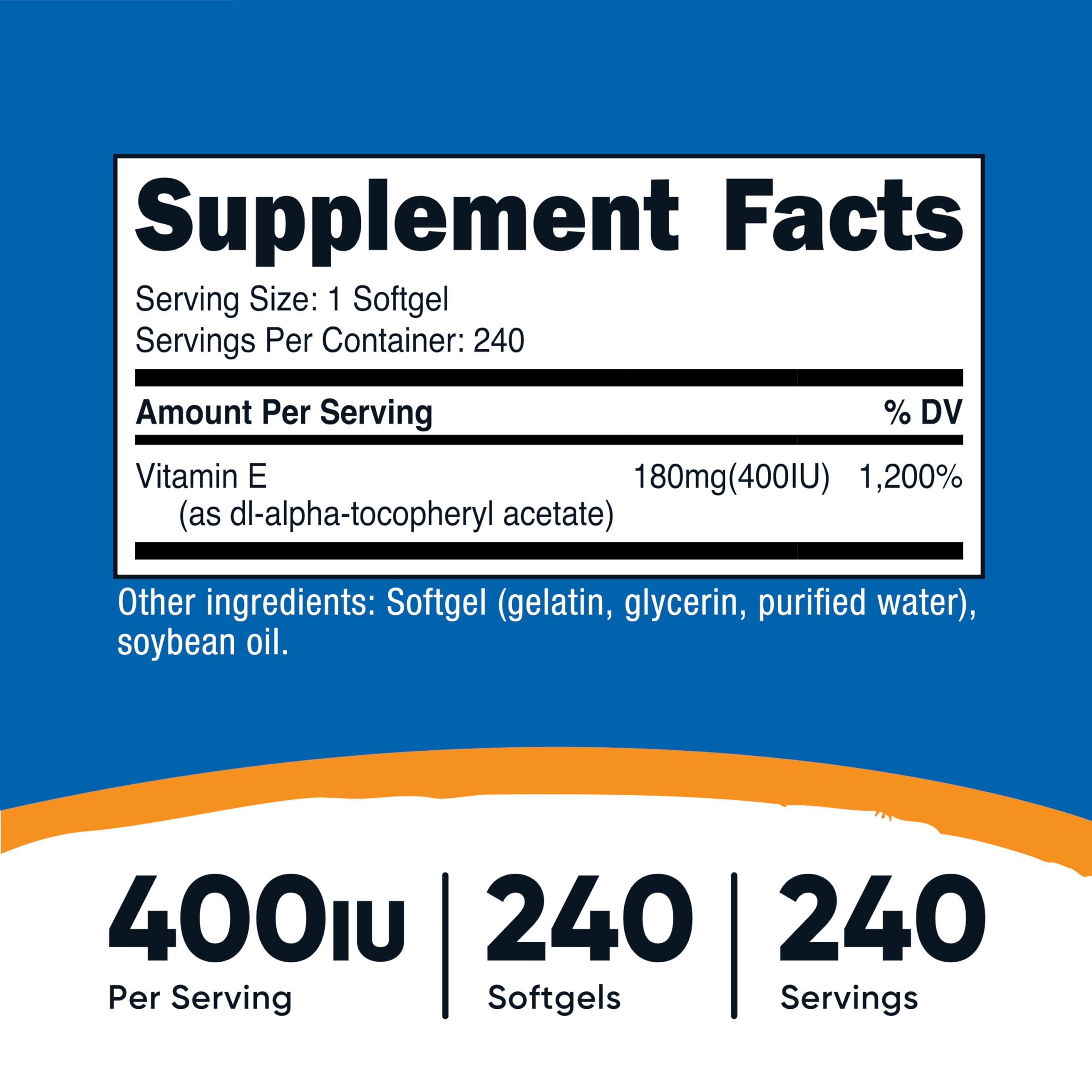 Nutricost Vitamine E 400 UI, capsules softgel faciles à avaler pour votre routine.