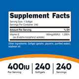Nutricost Vitamine E 400 UI, capsules softgel faciles à avaler pour votre routine.